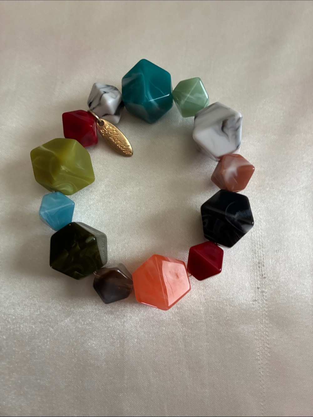 Plunder Multicolor Geometric Resin Bracelet in Teal, Coral, Olive, Black & White
